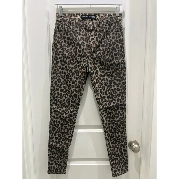Veronica Beard Coated Leopard Animal Print Brooke Skinny Mid Rise Jeans Sz 27